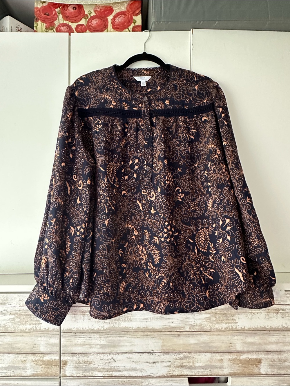 🌸✨ Time and Tru Floral Peasant Blouse XXXL 22 Boho Lace Trim Top